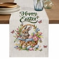 thumbnail image 1 of Table Runner 72 Inches Long for Kitchen Dining, Happy Easter Dresser Scarf Farmhouse, Dining Table Decorations for Wedding/Parties, Cute Rabbits Flowers Eggs Butterflies Beige 16 x 72 In, 1 of 8