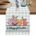 thumbnail image 1 of Table Runner 72 Inches Long for Kitchen Dining, Happy Easter Dresser Scarf Farmhouse, Dining Table Decorations for Wedding/Parties, Watercolor Gnomes Rabbits Eggs Love Green Plaid 14 x 72 In, 1 of 8
