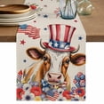 thumbnail image 1 of Table Runner 72 Inches Long for Kitchen Dining, Independence Day Dresser Scarf Farmhouse, Dining Table Decorations for Wedding/Parties, Cow Patriotic Usa Flag Firework Floral 13 x 72 In, 1 of 8