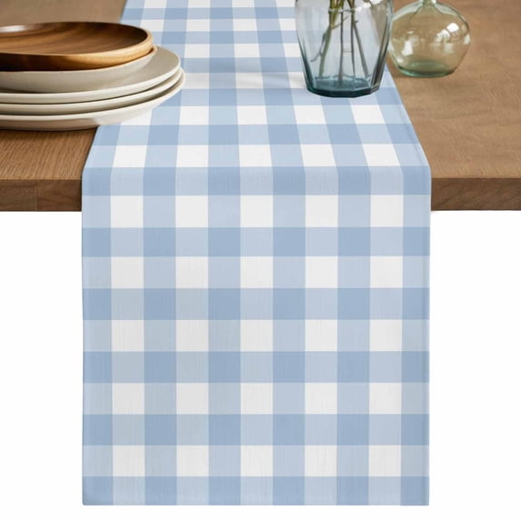 Table Runner 72 Inches Long for Kitchen Dining, Light Blue Plaid Dresser Scarf Farmhouse, Dining Table Decorations for Wedding/Parties, Modern Minimalist Country 16 x 72 In