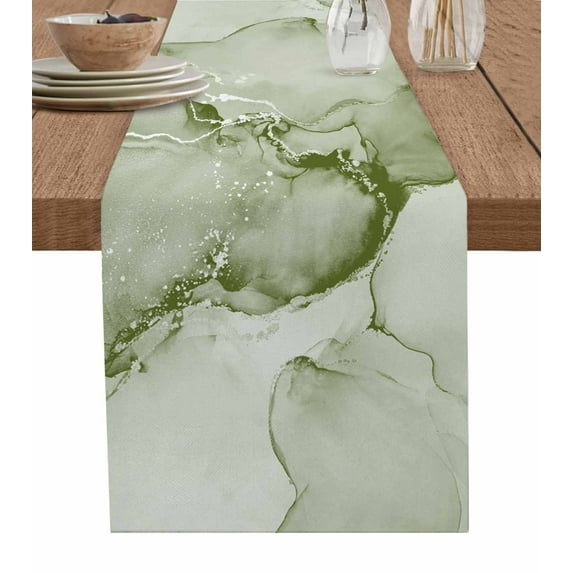 Table Runner 72 Inches Long for Kitchen Dining, Marble Sage Green Dresser Scarf Farmhouse, Dining Table Decorations for Wedding/Parties, Modern Abstract Ink Painting Luxury 13 x 72 In