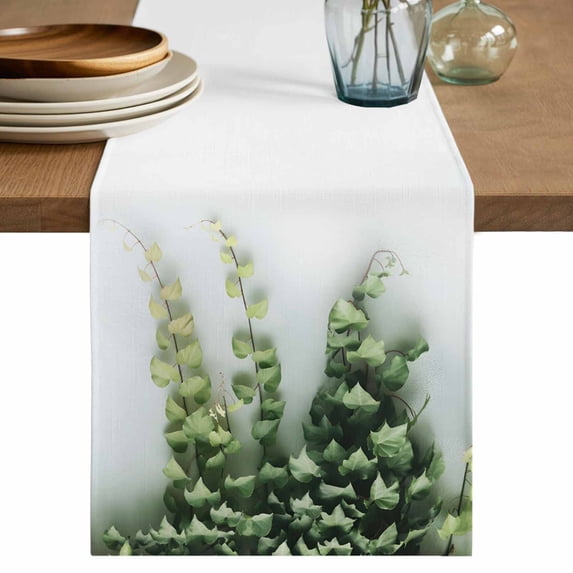 Table Runner 72 Inches Long for Kitchen Dining, Modern Green Leaf Dresser Scarf Farmhouse, Dining Table Decorations for Wedding/Parties, Summer Botanical Chic Plant 13 x 72 In