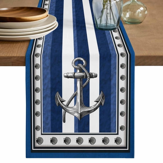 Table Runner 72 Inches Long for Kitchen Dining, Navy Blue Anchor Dresser Scarf Farmhouse, Dining Table Decorations for Wedding/Parties, Nautical Summer Beach Coastal Ocean 14 x 72 In
