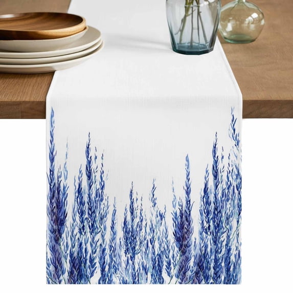 Table Runner 72 Inches Long for Kitchen Dining, Navy Blue Dresser Scarf Farmhouse, Dining Table Decorations for Wedding/Parties, Summer Botanical Leaves Watercolor 14 x 72 In