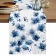 thumbnail image 1 of Table Runner 72 Inches Long for Kitchen Dining, Navy Blue Floral Dresser Scarf Farmhouse, Dining Table Decorations for Wedding/Parties, Spring Flowers Butterflies Watercolor 18 x 72 In, 1 of 8