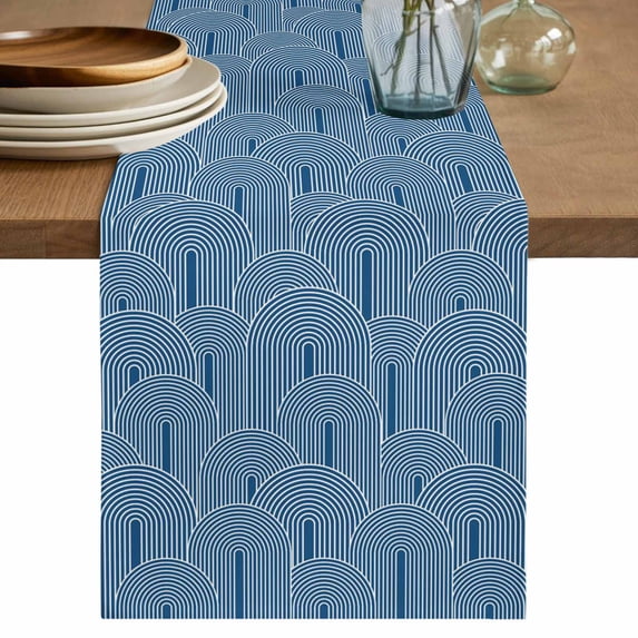 Table Runner 72 Inches Long for Kitchen Dining, Navy Blue Ombre Dresser Scarf Farmhouse, Dining Table Decorations for Wedding/Parties, Farmhouse Stripes Modern Abstract Art 13 x 72 In