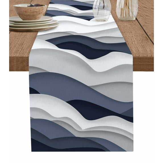 Table Runner 72 Inches Long for Kitchen Dining, Navy Blue Ombre Dresser Scarf Farmhouse, Dining Table Decorations for Wedding/Parties, Modern Geometric Moire Abstract Art 13 x 72 In