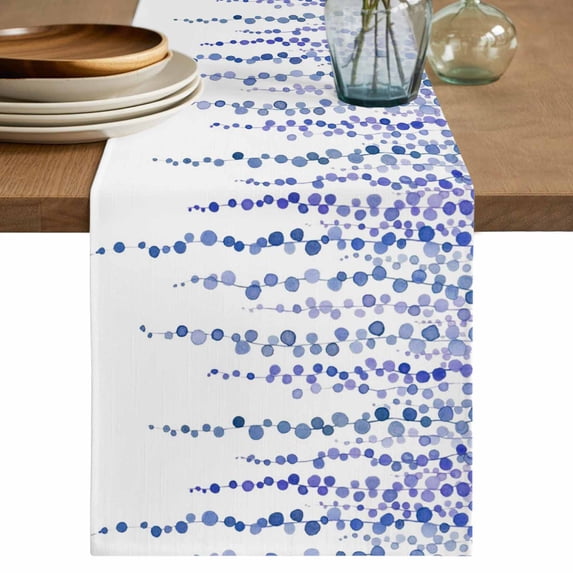 Table Runner 72 Inches Long for Kitchen Dining, Navy Blue Polka Dots Dresser Scarf Farmhouse, Dining Table Decorations for Wedding/Parties, Vintage Abstract Art Watercolor 14 x 72 In