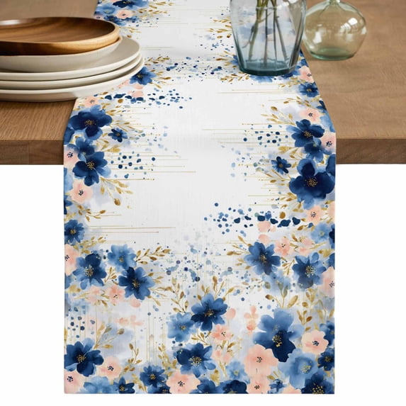 Table Runner 72 Inches Long for Kitchen Dining, Navy Blue Spring Floral Dresser Scarf Farmhouse, Dining Table Decorations for Wedding/Parties, Farmhouse Butterfly 13 x 72 In