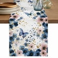 thumbnail image 1 of Table Runner 72 Inches Long for Kitchen Dining, Navy Blue Spring Floral Dresser Scarf Farmhouse, Dining Table Decorations for Wedding/Parties, Farmhouse Butterfly Watercolor 18 x 72 In, 1 of 8