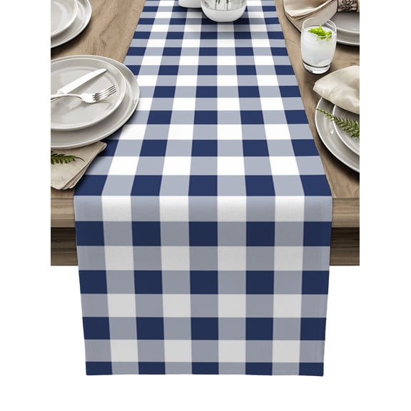 Table Runner 72 Inches Long for Kitchen Dining, Navy Blue White Plaid Dresser Scarf Farmhouse, Dining Table Decorations for Wedding/Parties, Farmhouse Checkered Buffalo 13 x 72 In