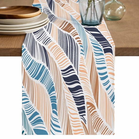 Table Runner 72 Inches Long for Kitchen Dining, Ombre Blue Brown Dresser Scarf Farmhouse, Dining Table Decorations for Wedding/Parties, Summer Abstract Coastal Ocean Beach Wave 13 x 72 In