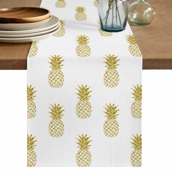 Table Runner 72 Inches Long for Kitchen Dining, Pineapple Dresser Scarf Farmhouse, Dining Table Decorations for Wedding/Parties, Modern Abstract Yellow Fruits Textured 16 x 72 In