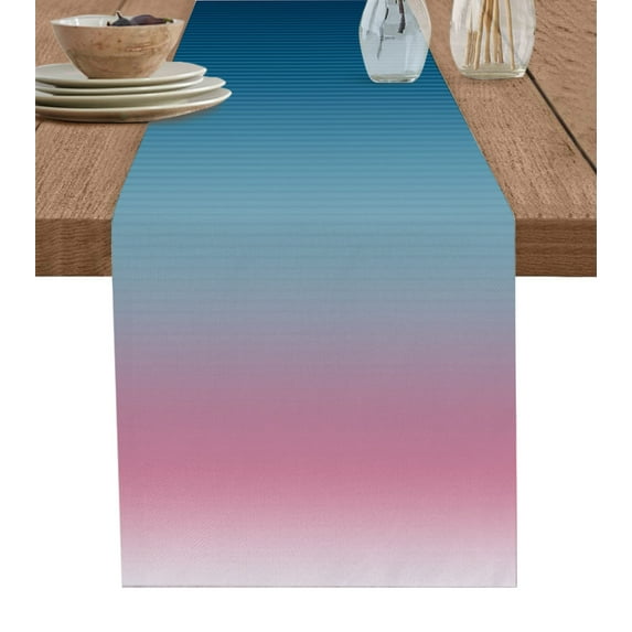 Table Runner 72 Inches Long for Kitchen Dining, Pink Blue Ombre Dresser Scarf Farmhouse, Dining Table Decorations for Wedding/Parties, Modern Geometric Striped Abstract Art 18 x 72 In