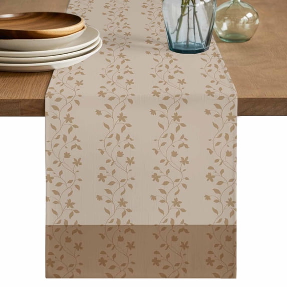 Table Runner 72 Inches Long for Kitchen Dining, Pink Brown Floral Dresser Scarf Farmhouse, Dining Table Decorations for Wedding/Parties, Spring Flowers 14 x 72 In