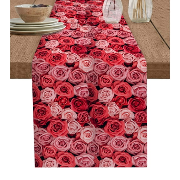 Table Runner 72 Inches Long for Kitchen Dining, Pink Red Floral Valentines Dresser Scarf Farmhouse, Dining Table Decorations for Wedding/Parties, Spring Floral Botanical 16 x 72 In