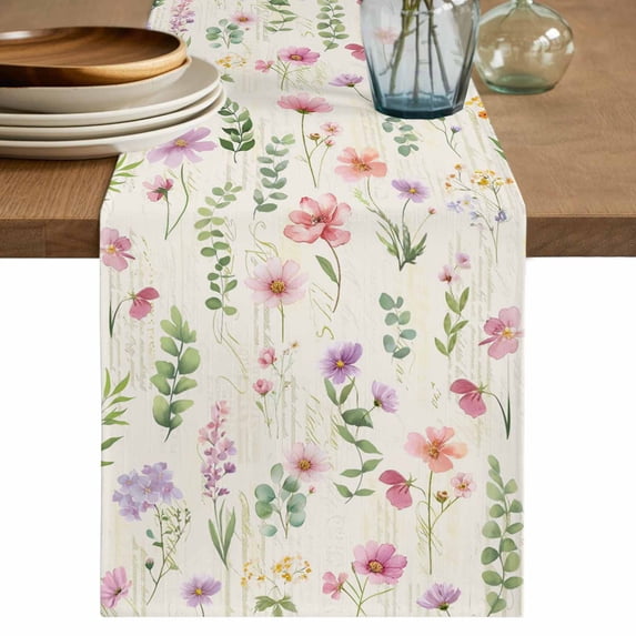 Table Runner 72 Inches Long for Kitchen Dining, Pink Spring Floral Dresser Scarf Farmhouse, Dining Table Decorations for Wedding/Parties, Flowers Elegant Pastoral Botanical 18 x 72 In