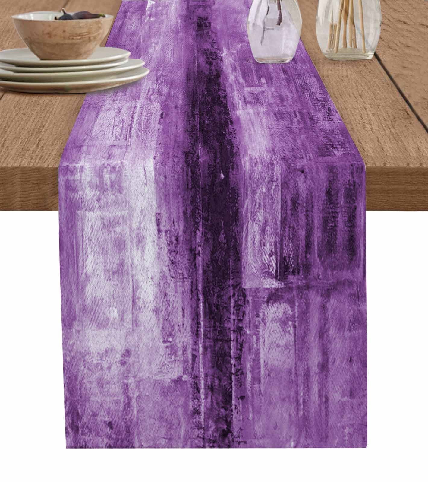Table Runner 72 Inches Long for Kitchen Dining, Purple Dresser Scarf Farmhouse, Dining Table Decorations for Wedding/Parties, Retro Oil Painting Modern Abstract Art Aesthetics 18 x 72 In
