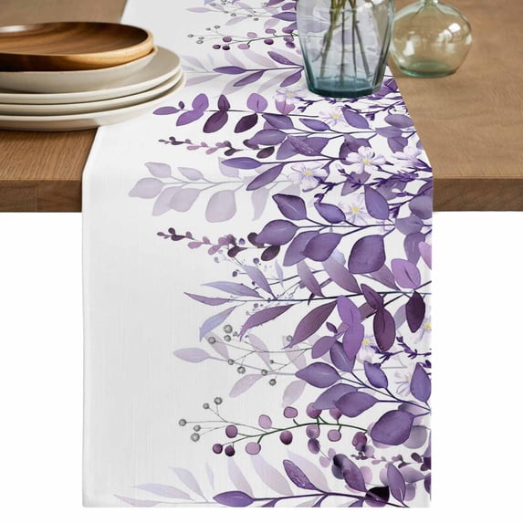 Table Runner 72 Inches Long for Kitchen Dining, Purple Leaves Dresser Scarf Farmhouse, Dining Table Decorations for Wedding/Parties, Summer Botanical 18 x 72 In