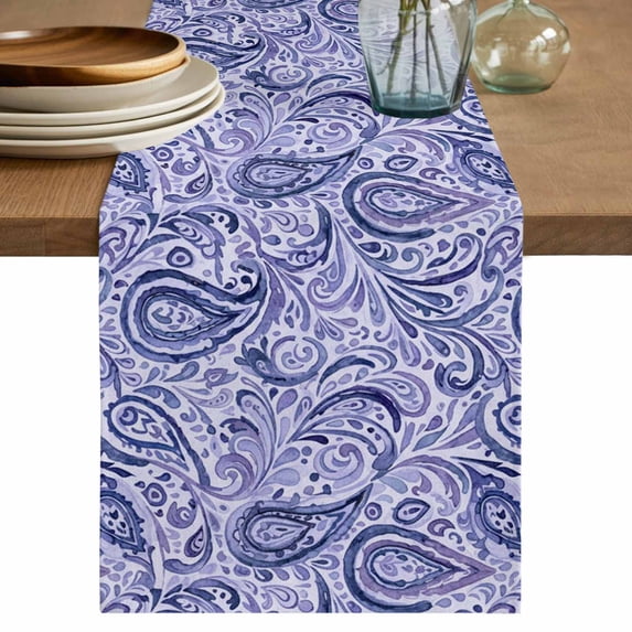 Table Runner 72 Inches Long for Kitchen Dining, Purple Navy Blue Dresser Scarf Farmhouse, Dining Table Decorations for Wedding/Parties, Retro Botanical Abstract Art 18 x 72 In