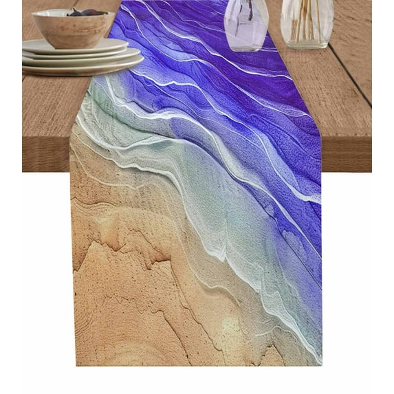 Table Runner 72 Inches Long for Kitchen Dining, Purple Ombre Coastal Dresser Scarf Farmhouse, Dining Table Decorations for Wedding/Parties, Summer Nautical Beach Ocean Seaside 16 x 72 In