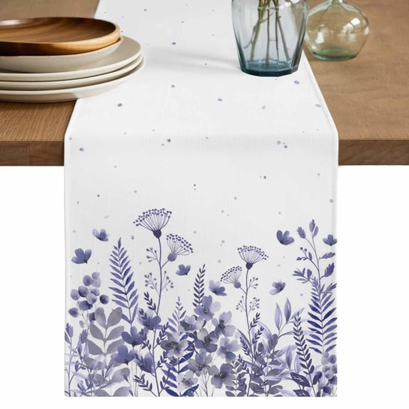 Table Runner 72 Inches Long for Kitchen Dining, Purple Spring Floral Dresser Scarf Farmhouse, Dining Table Decorations for Wedding/Parties, Watercolor Elegant Pastoral Flowers 18 x 72 In