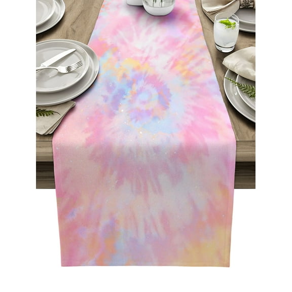 Table Runner 72 Inches Long for Kitchen Dining, Rainbow Color Dresser Scarf Farmhouse, Dining Table Decorations for Wedding/Parties, Fantasy Colorful Ombre Swirl 13 x 72 In