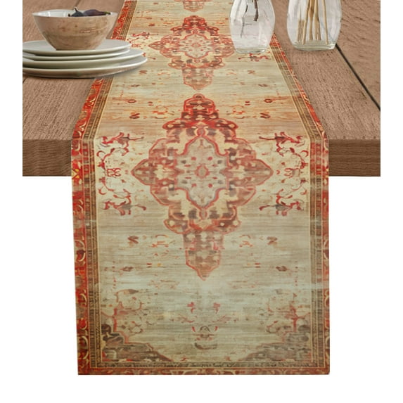 Table Runner 72 Inches Long for Kitchen Dining, Red Beige Dresser Scarf Farmhouse, Dining Table Decorations for Wedding/Parties, Vintage Boho Ethnic Geometric Abstract Art 16 x 72 In