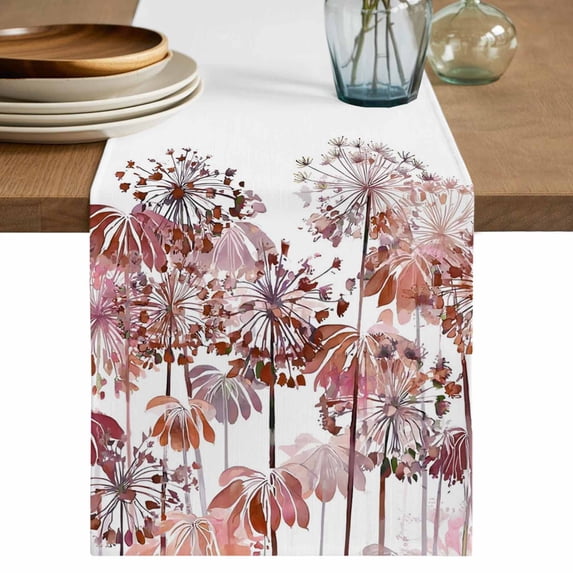 Table Runner 72 Inches Long for Kitchen Dining, Red Onion Flowers Dresser Scarf Farmhouse, Dining Table Decorations for Wedding/Parties, Spring Watercolor Dandelion Floral Plants 13 x 72 In