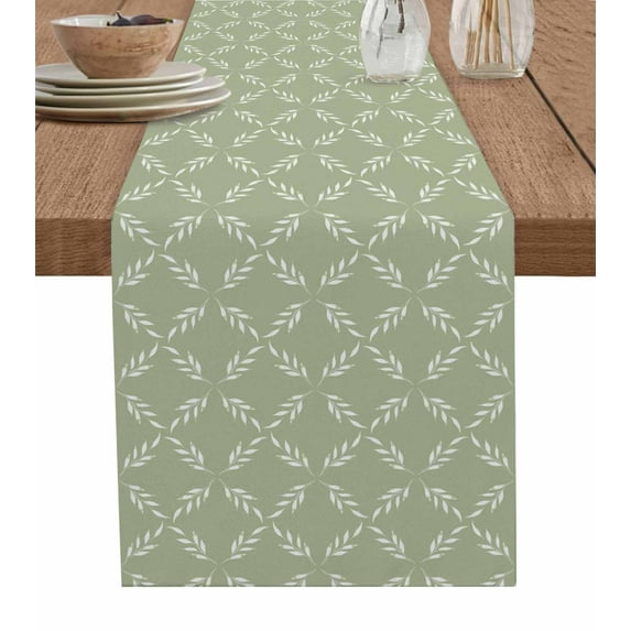 Table Runner 72 Inches Long for Kitchen Dining, Sage Green Dresser Scarf Farmhouse, Dining Table Decorations for Wedding/Parties, Geometric Flower Leaf Diamond Plaid Retro 13 x 72 In