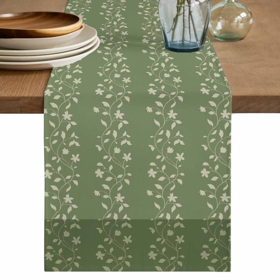 Table Runner 72 Inches Long for Kitchen Dining, Sage Green Floral Dresser Scarf Farmhouse, Dining Table Decorations for Wedding/Parties, Spring Flowers 14 x 72 In