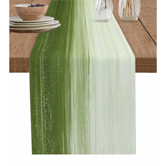 Table Runner 72 Inches Long for Kitchen Dining, Sage Green Ombre Dresser Scarf Farmhouse, Dining Table Decorations for Wedding/Parties, Modern Abstract Art Ocean Oil Painting 14 x 72 In