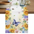 thumbnail image 1 of Table Runner 72 Inches Long for Kitchen Dining, Spring Floral Dresser Scarf Farmhouse, Dining Table Decorations for Wedding/Parties, Hydrangea Sunflowers Butterflies Watercolor 16 x 72 In, 1 of 8
