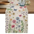 thumbnail image 1 of Table Runner 72 Inches Long for Kitchen Dining, Spring Floral Dresser Scarf Farmhouse, Dining Table Decorations for Wedding/Parties, Pink Blue Flowers Butterfly Rustic 18 x 72 In, 1 of 8