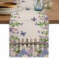thumbnail image 1 of Table Runner 72 Inches Long for Kitchen Dining, Spring Purple Flowers Dresser Scarf Farmhouse, Dining Table Decorations for Wedding/Parties, Farmhouse Leaves Fences Burlap 14 x 72 In, 1 of 8