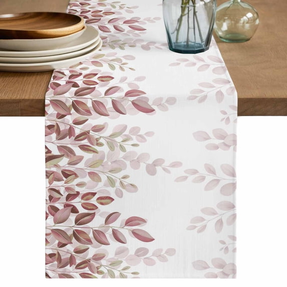 Table Runner 72 Inches Long for Kitchen Dining, Spring Reddish Brown Eucalyptus Dresser Scarf Farmhouse, Dining Table Decorations for Wedding/Parties, Botanical Leaf Country 16 x 72 In