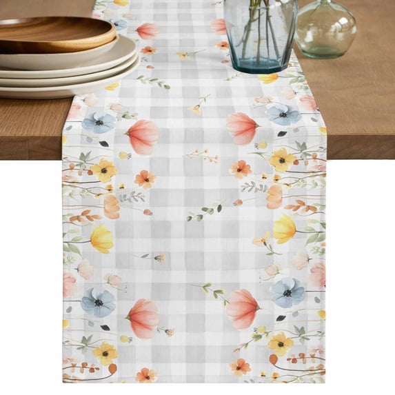 Table Runner 72 Inches Long for Kitchen Dining, Spring Wildflowers Dresser Scarf Farmhouse, Dining Table Decorations for Wedding/Parties, Watercolor Country Botanical Floral 18 x 72 In
