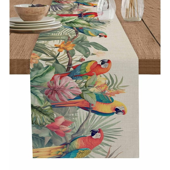Table Runner 72 Inches Long for Kitchen Dining, Summer Botanical Dresser Scarf Farmhouse, Dining Table Decorations for Wedding/Parties, Rustic Tropical Plants Birds 16 x 72 In
