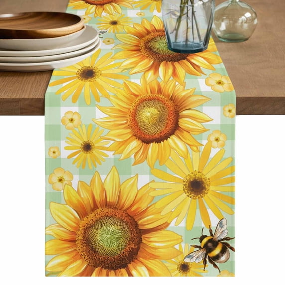 Table Runner 72 Inches Long for Kitchen Dining, Sunflower Dresser Scarf Farmhouse, Dining Table Decorations for Wedding/Parties, Yellow Flowers Elegant Pastoral Botanical 18 x 72 In