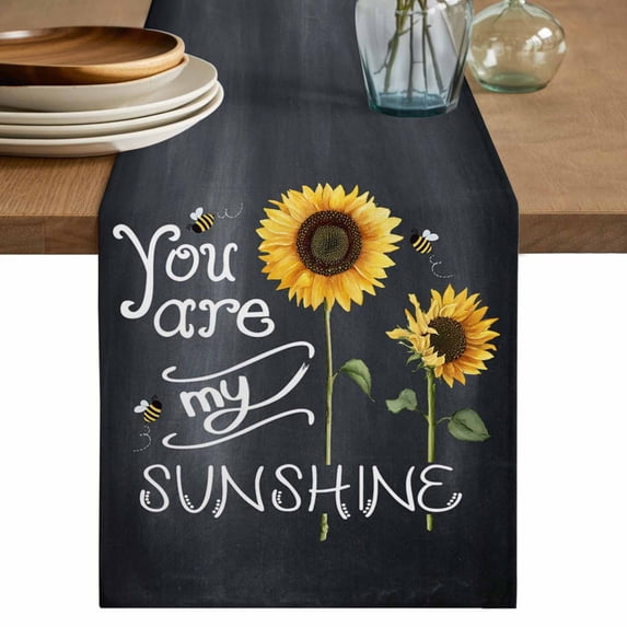 Table Runner 72 Inches Long for Kitchen Dining, Sunflowers Dresser Scarf Farmhouse, Dining Table Decorations for Wedding/Parties, Classic Bee You Are My Sunshine Black 16 x 72 In