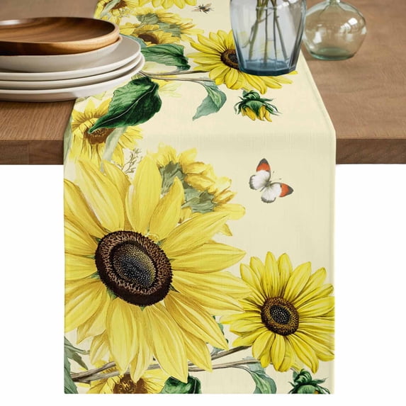 Table Runner 72 Inches Long for Kitchen Dining, Sunflowers Dresser Scarf Farmhouse, Dining Table Decorations for Wedding/Parties, Spring Botanical Watercolor Blossom Flowers 13 x 72 In