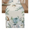 thumbnail image 1 of Table Runner 72 Inches Long for Kitchen Dining, Teal Grey Pumpkin Fall Dresser Scarf Farmhouse, Dining Table Decorations for Wedding/Parties, Thanksgiving Eucalyptus Leaves 14 x 72 In, 1 of 9