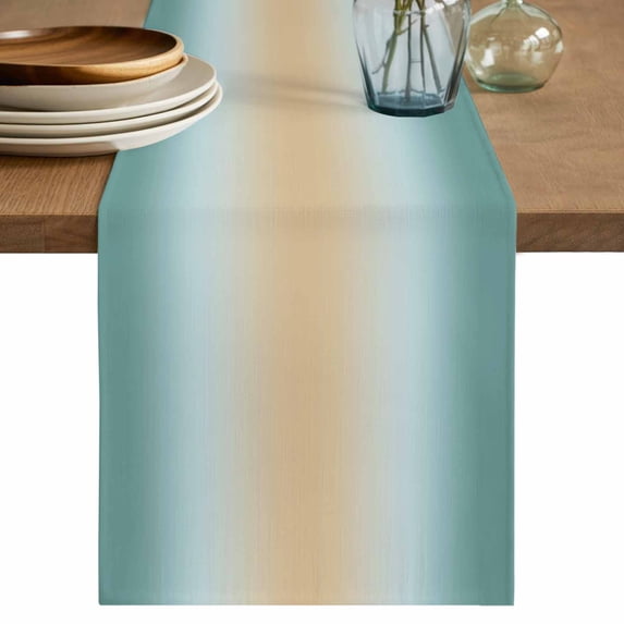Table Runner 72 Inches Long for Kitchen Dining, Teal Ombre Dresser Scarf Farmhouse, Dining Table Decorations for Wedding/Parties, Modern Yellow Gradient Farmhouse Art 16 x 72 In