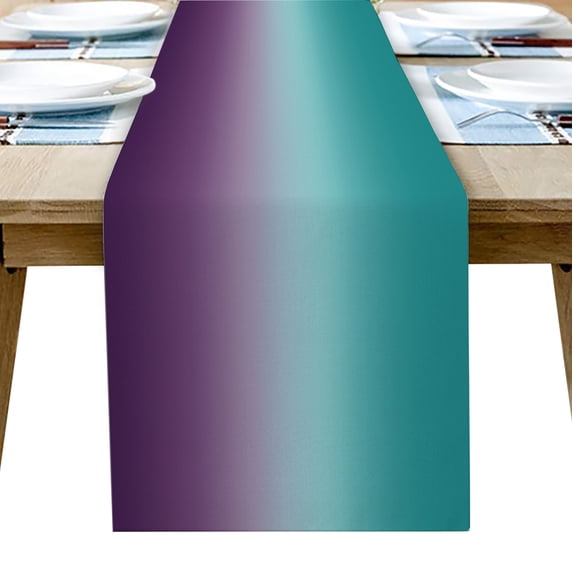 Table Runner 72 Inches Long for Kitchen Dining, Teal Purple Ombre Dresser Scarf Farmhouse, Dining Table Decorations for Wedding/Parties, Turquoise Gradient Modern Abstract Art 16 x 72 In