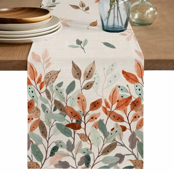 Table Runner 72 Inches Long for Kitchen Dining, Vintage Leaves Dresser Scarf Farmhouse, Dining Table Decorations for Wedding/Parties, Summer Botanical Pastoral Watercolor Rustic 14 x 72 In