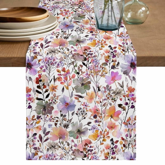 Table Runner 72 Inches Long for Kitchen Dining, Watercolor Floral Dresser Scarf Farmhouse, Dining Table Decorations for Wedding/Parties, Spring Flowers Plants Modern Rustic 14 x 72 In