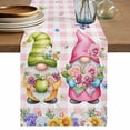 thumbnail image 1 of Table Runner 72 Inches Long for Kitchen Dining, Watercolor Gnomes Floral Dresser Scarf Farmhouse, Dining Table Decorations for Wedding/Parties, Spring Butterflies Flowers Pink Plaid 18 x 72 In, 1 of 8