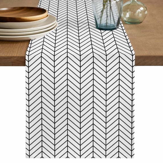 Table Runner 72 Inches Long for Kitchen Dining, White Geometric Dresser Scarf Farmhouse, Dining Table Decorations for Wedding/Parties, Modern Minimalism Black Striped Lines 13 x 72 In