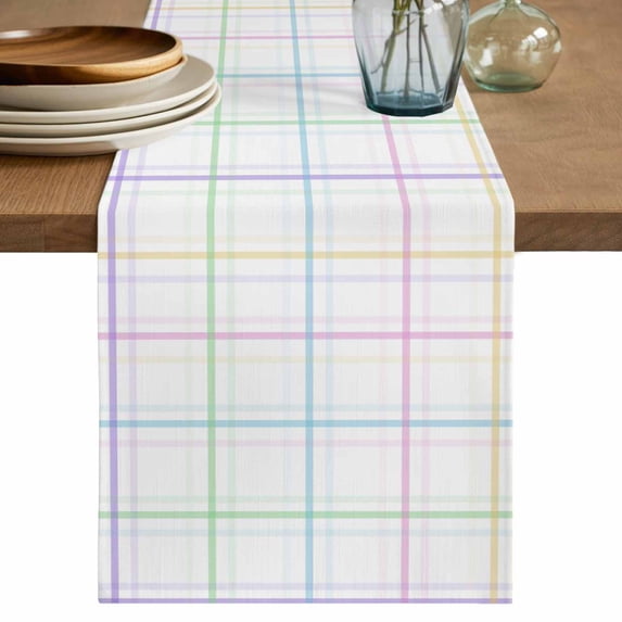 Table Runner 72 Inches Long for Kitchen Dining, White Plaid Grid Dresser Scarf Farmhouse, Dining Table Decorations for Wedding/Parties, Colorful Line Modern Simple Geometric 16 x 72 In