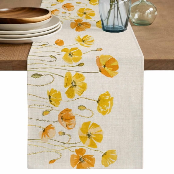 Table Runner 72 Inches Long for Kitchen Dining, Yellow Flowers Dresser Scarf Farmhouse, Dining Table Decorations for Wedding/Parties, Farmhouse Botanical Watercolor Floral 18 x 72 In